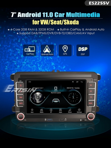 Erisin ES2255V 7" HD Android 11 Car Stereo System For VW SEAT Skoda Fabia GPS Navigation Wireless Apple CarPlay DSP Amplifier