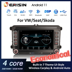 Erisin es2255v 7 "hd android 11 sistema estéreo para carro para vw seat skoda fabia navegação gps sem fio apple carplay dsp amplificador