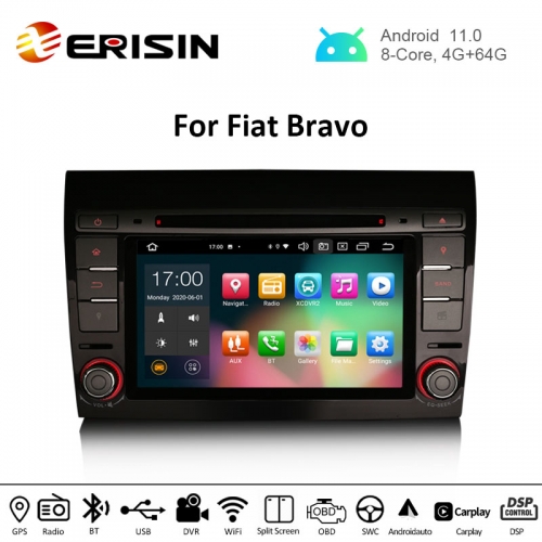 ES8171F 7" Android 11.0 Car DVD CarPlay & Auto GPS TPMS DAB+ DSP DVR Canbus for FIAT BRAVO 2007