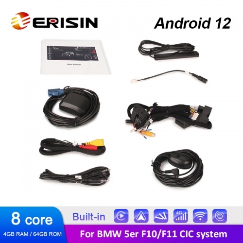Erisin 8-Cœurs 10.25 Pouces Android 12 Bluetooth Autoradio pour BMW Série 5  F10/F11 (2010-2012) avec CIC Soutien Dab+ GPS Stéréo Écran Tactile iDrive