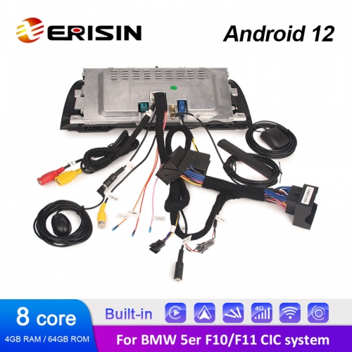 Erisin 8-Cœurs 10.25 Pouces Android 12 Bluetooth Autoradio pour BMW Série 5  F10/F11 (2010-2012) avec CIC Soutien Dab+ GPS Stéréo Écran Tactile iDrive