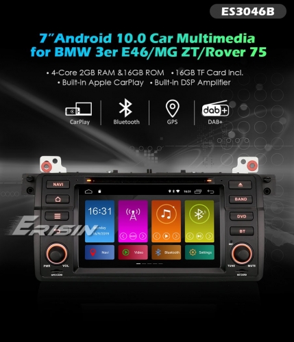 Erisin ES3046B 7" DSP DAB + Android 10.0 Car DVD Wifi 4G GPS para BMW 3er E46 M3 Rover 75 MG ZT