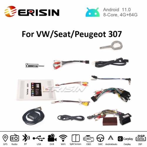 Erisin ES8709V 7 DSP Android 11.0 Car DVD Player Wireless CarPlay Android Auto  Radio GPS for VW Golf Passat Polo Lupo Seat Peugeot 307