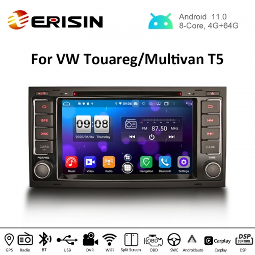 Erisin ES8706TN 7" 8-Core Android 11.0 New Car Stereo Apple CarPlay Android Auto GPS TPMS DVR DTV For VW TOUAREG T5 Multivan