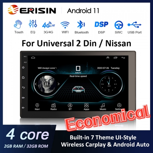 Автомобильный мультимедийный плеер Erisin ES2241U 7 дюймов HD Android 11.0 для универсального устройства 2Din Nissan Car GPS WiFi 4G TPMS DVR DAB + Бе