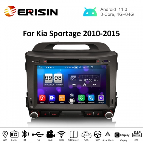 Erisin ES8733S 8" Android 11.0 Radio DVD CarPlay & Auto GPS 4G WiFi DSP TPMS DVR Car Multimedia for Kia Sportage