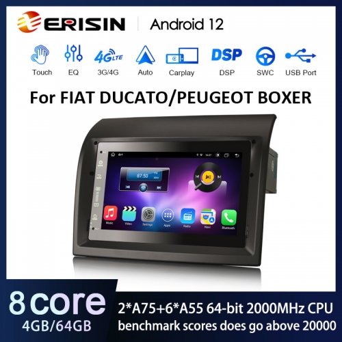 Erisin ES8874F 7 Android 12.0 Car Stereo For FIAT DUCATO CITROEN JUMPER  PEUGEOT BOXER GPS Navi Wireless Carplay Auto Radio IPS