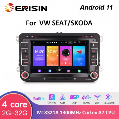Erisin ES2748V 7" Android 11.0 Car Stereo For VW Amarok EOS Passat CC Golf 5/6 Jetta SEAT Touran SKODA DAB+ GPS DSP Carplay TPMS WiFi Navi