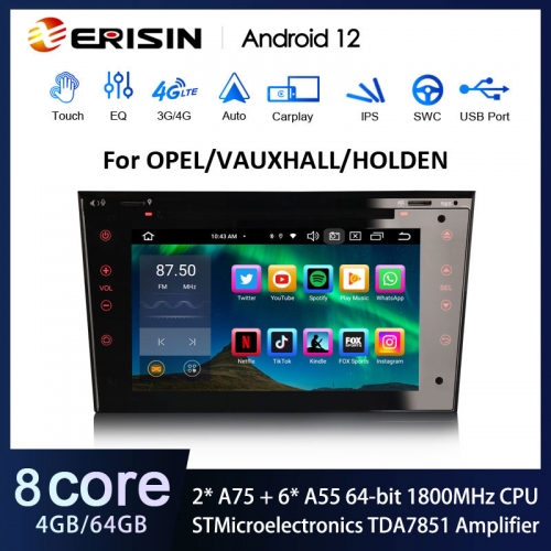 Erisin ES8573P 7" Android 12.0 Car Radio For Opel Antara Zafira Vectra Signum DSP CarPlay & Auto GPS DVD TPMS DAB+ 4G SIM IPS BT5.0