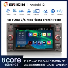 Erisin ES8566FG IPS DSP Android 12.0 Autoradio Car DVD Wireless CarPlay Android Auto GPS 4G DAB+ For Ford Fiesta Fusion Kuga Transit Galaxy Stereo