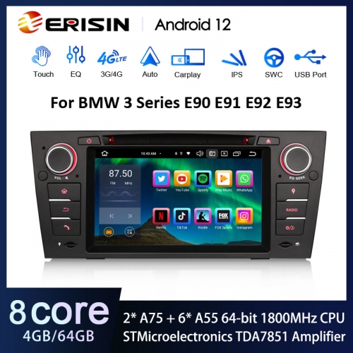 Erisin ES8567B 7" Android 12.0 Car Radio For BMW E90 E91 E92 E93 E9DSP CarPlay & Auto GPS DVD TPMS DAB+ 4G SIM IPS BT5.0