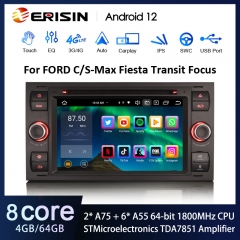 Erisin ES8566FB 7" Black DSP Android 12.0 Autoradio DVD For Ford Fiesta Fusion Kuga Transit Galaxy Stereo Multimedia Wireless CarPlay Android Auto GPS