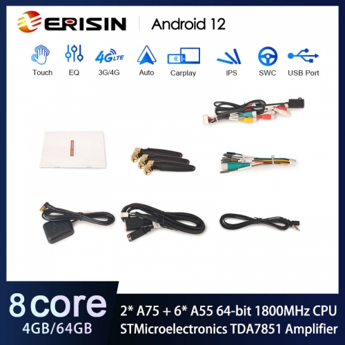 Erisin ES8909V 8-Kern 7 Android 12 Autoradio GPS CarPlay WiFi DAB+ RDS  Navi für VW Golf 4 Passat T5 Multivan Sharan Seat Ibiza Peugeot 307,Android  12.0 OS 8-Kern 4GB RAM+64GB ROM