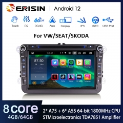 Erisin ES8515V 8" Android 12.0 Car Stereo DVD For VW Golf Passat Polo Bora Seat Peugeot 307 DSP CarPlay & Auto GPS TPMS DAB+ 4G 64G