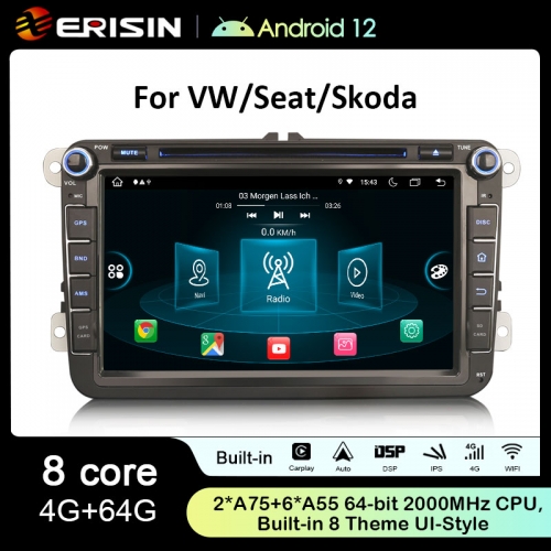 Erisin ES8915V 8" IPS Screen Android 12.0 Car Stereo GPS For VW Sharan Tiguan Seat Altea Skoda Superb DVD Player 4G LTE Wireless CarPlay Auto Radio