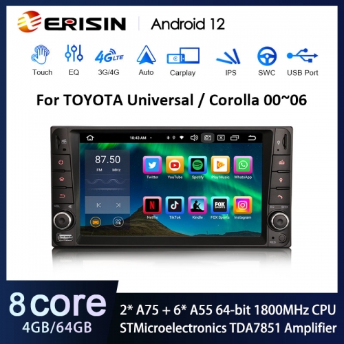 Erisin ES8512C 7" IPS Android 12.0 Car Radio for Toyota Corolla RAV4 Terios CarPlay Auto Radio GPS 4G DSP GPS Sat Nav