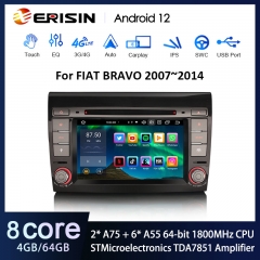 Erisin ES8571F 7" IPS DSP Android 12.0 Car DVD Player For Fiat Bravo CarPlay Auto GPS Stereo BT5.1 4G Dual Band WiFi