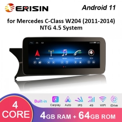 Erisin ES3645C 10.25 IPS Screen Android 11 Car Stereo For Mercedes-Benz C-Class W204 NTG 4.5 System WiFi 4G SIM Slot Wireless Carplay