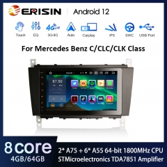 Erisin ES8589C IPS Android 12 DAB+ Autoradio GPS Wireless CarPlay Stereo For Mercedes Benz C-Class CLC W203 CLK W209 Multimedia SWC DTV DSP