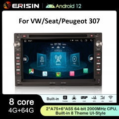 Erisin ES8909V 7" IPS Screen Android 12.0 Car DVD Player GPS 4G LTE Wireless CarPlay Auto Radio For VW Bora Passat Seat Skoda Theme UI-Style