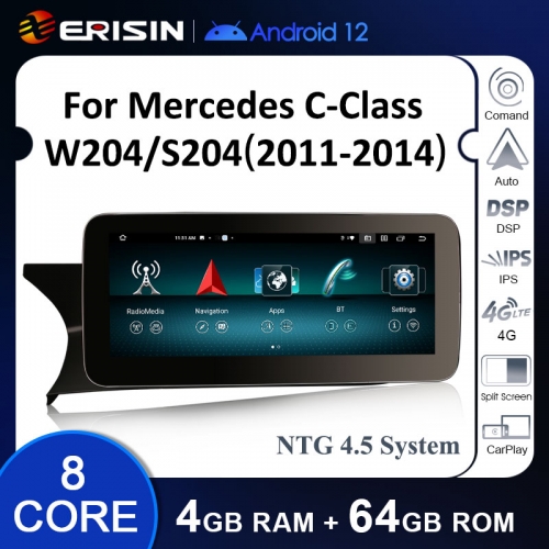 Erisin ES38C45L 10.25 IPS Android 12 Car Stereo GPS For Benz C-Class W204 S204 NTG 4.5 System Carplay Auto Radio WiFi 4G DSP System