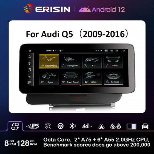 Erisin ES4675HR 12.3" Right-Hand-Drive Android 12 Car Stereo GPS For Audi Q5 (2009-2016)  CarPlay Auto Radio DSP IPS Multimedia