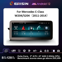Erisin ES46C45L 12.3" Android 12.0 Car Multimedia Screen Upgrade GPS For Benz C-Class W204 S204 2011-2014 with NTG 4.5 System WiFi 4G BT CarPlay Auto