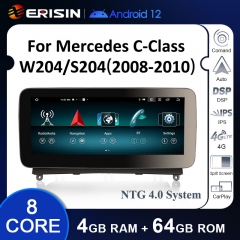 Erisin ES38C40 IPS Android 12 Car Stereo GPS For Benz C-Class W204 S204 2008-2010 with NTG 4.0 System Carplay Auto Radio WiFi 4G DSP System
