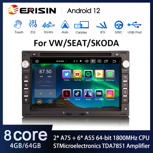 ES8586V 8-Core Android 12 64GB Autoradio DAB+ Navi For VW Passat CC Golf 5/6 Tiguan T5 Jetta Skoda SEAT CarPlay Auto WiFi DSP OBD2 TPMS Bluetooth 5.0