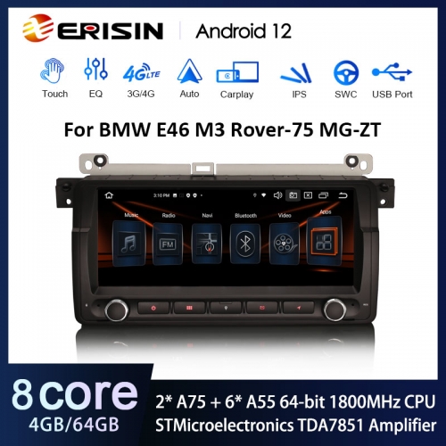 Erisin ES8504B 8.8" BMW E46 M3 Rover 75 MG ZT Android 12.0 Car Stereo DSP CarPlay & Auto GPS TPMS DAB+ 4G LTE Multimedia System