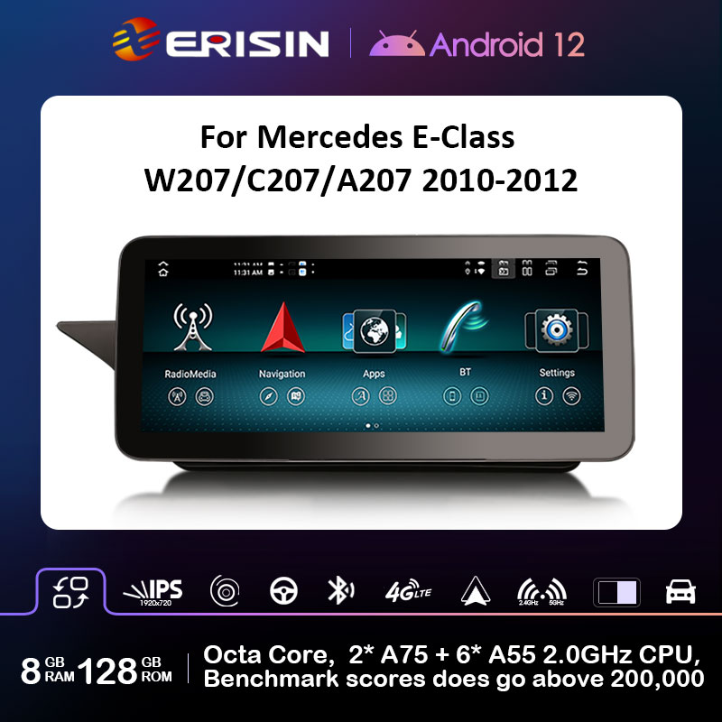 Erisin ES46E20L 12.3" Android 12.0 Car Multimedia Screen Upgrade GPS For Benz E-Class W207 C207 A207 2009-2012 NTG 4.0 WiFi 4G BT CarPlay Auto