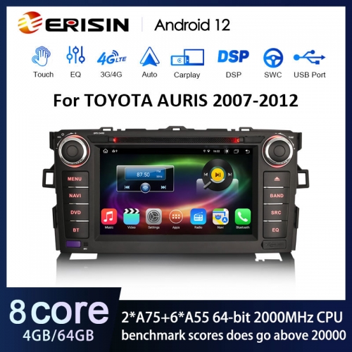 Erisin ES8817A 7" Android 12.0 Car Stereo DVD Player For Toyota AURIS (2007-2012) GPS Navi Wireless Carplay Auto Radio IPS