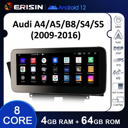 ES3874HL 10.25 Android 12.0 Car Stereo Screen Upgrade For Audi A4 S4 RS4 A5 S5 RS5 High Configuration 4G LTE Slot Dual WiFi CarPlay Auto Radio GPS Sys