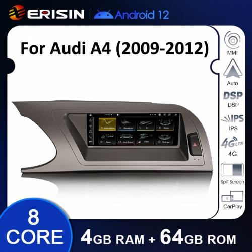 Erisin ES3804AL 8.8" Android 12.0 Car Multimedia Player Screen Upgrade For Audi A4 (2009-2012) 4G LTE Slot Dual WiFi CarPlay Auto Radio GPS System
