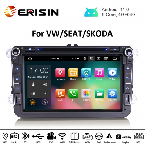 Erisin ES8105V 8" Android 11.0 Car Stereo DVD For VW Golf Passat Polo Bora Seat Peugeot 307 DSP CarPlay & Auto GPS TPMS DAB+ 4G 64G