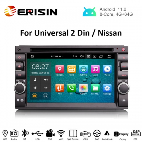 Erisin ES8136U 6.2" PX5 64GB 2 Din Android 11.0 Car Radio CarPlay & Auto GPS 4G DAB+ DSP Stereo DVD Player