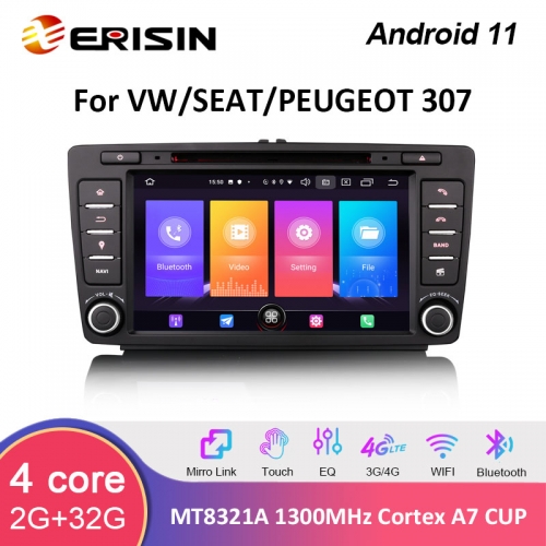 Erisin ES2726S 8" Android 11.0  Car DVD Player GPS For Skoda Octavia Yeti Rapid Spaceback Roomster Superb Car Stereo 4G Bluetooth