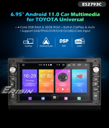 Erisin ES2793C 6.95" Android 11.0 Car DVD GPS DAB Radio CarPlay Android Auto TPMS DVR System for Toyota Corolla RAV4 Prado Vios Hilux