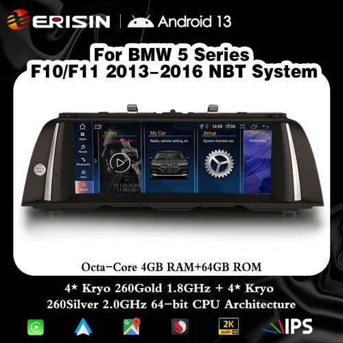 Erisin ES3310N HD 2K IPS Android 13 Car Stereo GPS Satnav for BMW 5 Series  F10/F11 with NBT Bluetooth 5.0 CarPlay Android AUTO WiFi
