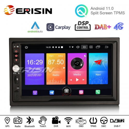 Erisin ES2741U Universal 2 Din Android 11.0 Car Multimedia with GPS Wireless Carplay DSP WIFi DAB+ OBD Stereo System For Nissan