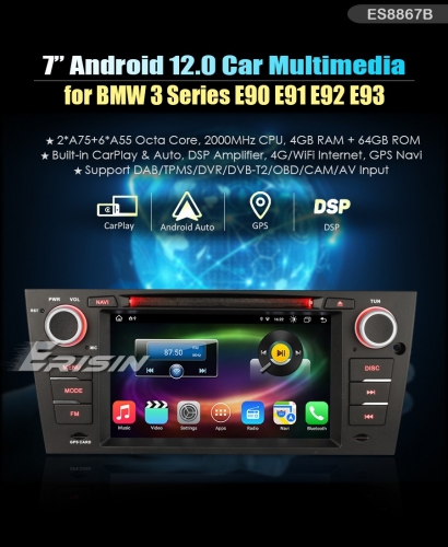 Erisin ES8867B Android 12.0 Car Stereo GPS For BMW E90 E91 E92 E93 M3 Wireless CarPlay Auto Radio DVD DSP 4G LTE Slot