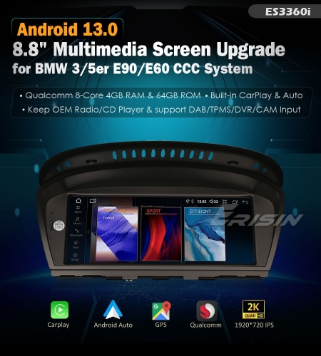 Erisin ES3360I IMAX IPS Android 13 Car Stereo GPS for BMW E90 E91 E92 E93 E60 E61 E63 E64 Satnav BT5.0 CarPlay AUTO WiFi DSP