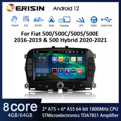 Erisin ES8551F 7" Android 12.0 Car Stereo For Fiat 500/500C/500S/500E 2016-2019 and 500 Hybrid 2020-2021 CarPlay Auto Radio Bluetooth 4G SIM Card SWC