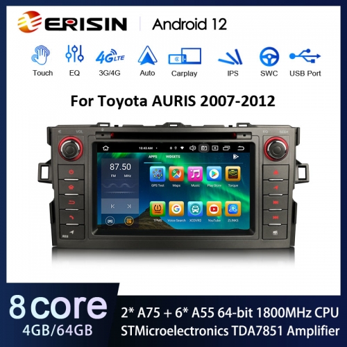 Erisin ES8517A 7" IPS Android 12.0 Car Stereo For Toyota AURIS Radio DVD Player CarPlay & AUTO GPS 4G SIM Slot DAB+ BT5.0
