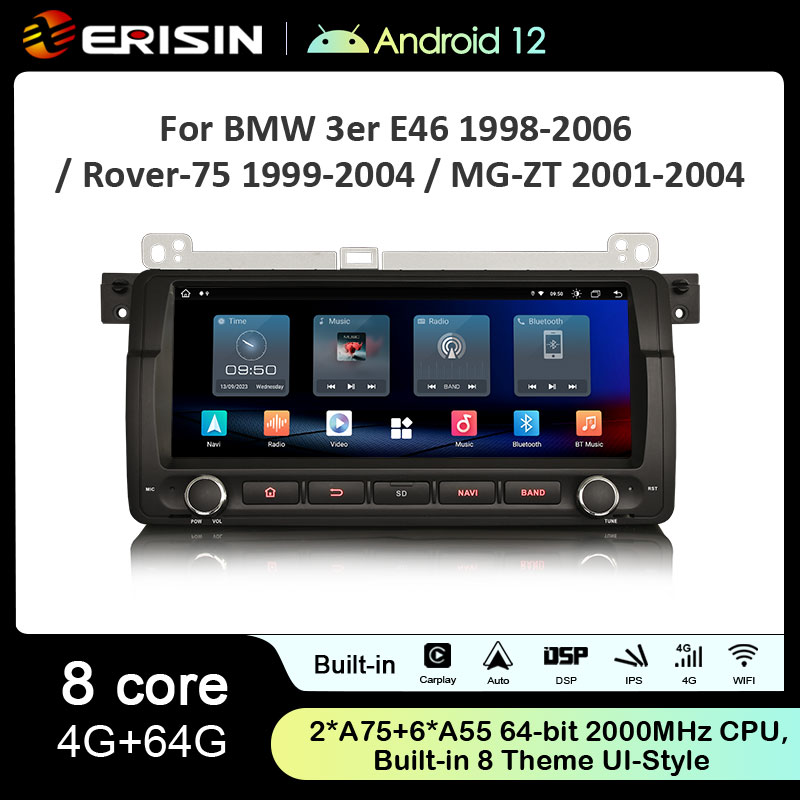 Erisin ES8988B 8.8" BMW E46 M3 Rover 75 Android 12.0 Car Stereo CarPlay & Auto Radio GPS 4G DAB+ DSP Canbus IPS Screen