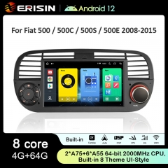 Erisin ES8905FB 7" Android 12.0 Car GPS Stereo For Fiat 500/500C/500S 500E Wireless CarPlay Auto Radio  Bluetooth 4G SIM Card SWC DTV DSP