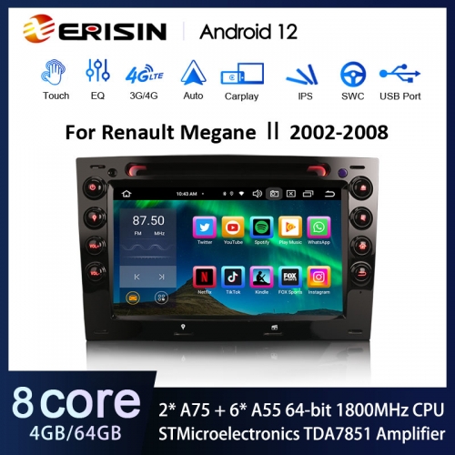 Erisin ES8513M DSP Android 12.0 Car Stereo GPS 4G DAB+ For Renault Megane Wireless CarPlay Auto Radio DVD DSP 4G LTE Slot