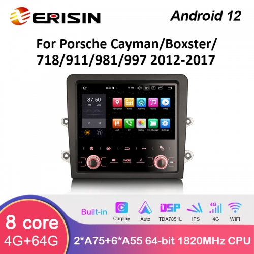 Erisin ES8559C 7&quot; IPS Android 12.0 Carro Multimídia Sem Fio CarPlay Android Rádio Automático Para Porsche Cayman/Boxster/718/911/981/997 GPS DSP