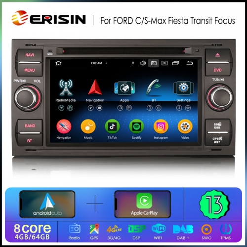 Erisin ES6766F Android 13.0 Car Stereo DVD For FORD Fiesta Kuga Galaxy Focus GPS Navi CarPlay Auto Radio DSP 4G LTE BT5.0
