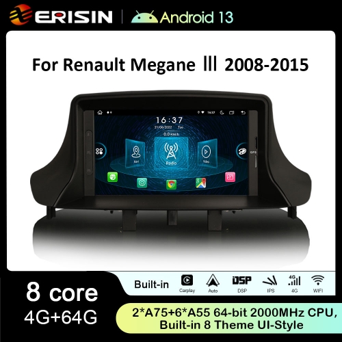 Erisin ES8937M 7" IPS Screen Android 13.0 Car Stereo For Renault Fluence Megane 3 GPS SatNav Radio DSP 4G LTE Wireless CarPlay Auto Bluetooth